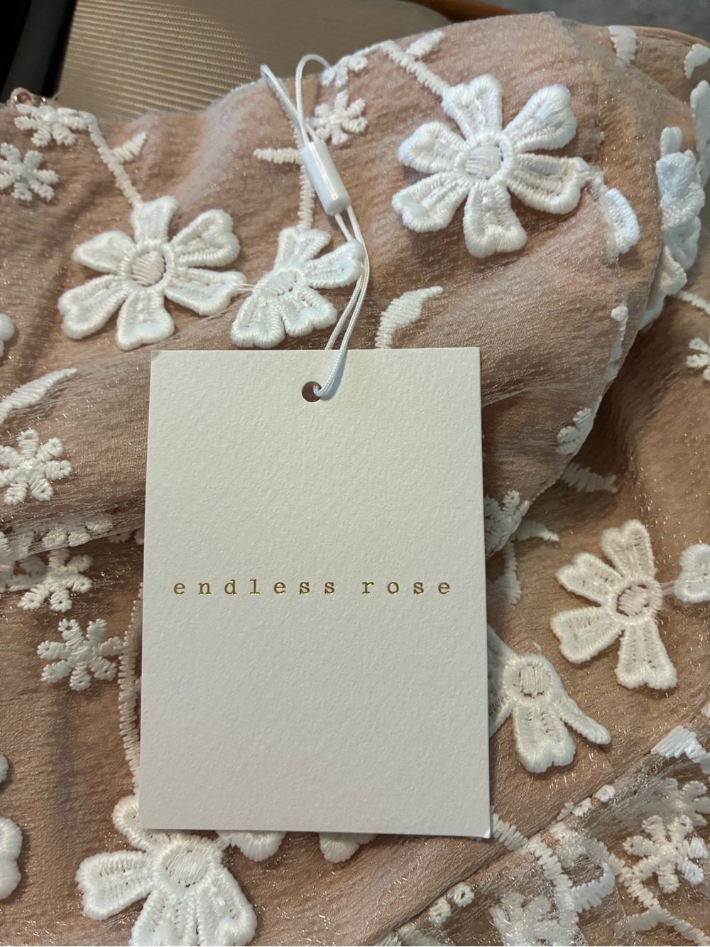 Endless Rose Nude and White Strapless Floral Lace Midi Dress - Picture 6 of 8